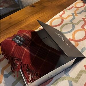 Dior Burgundy Checkered Men's Scarf
